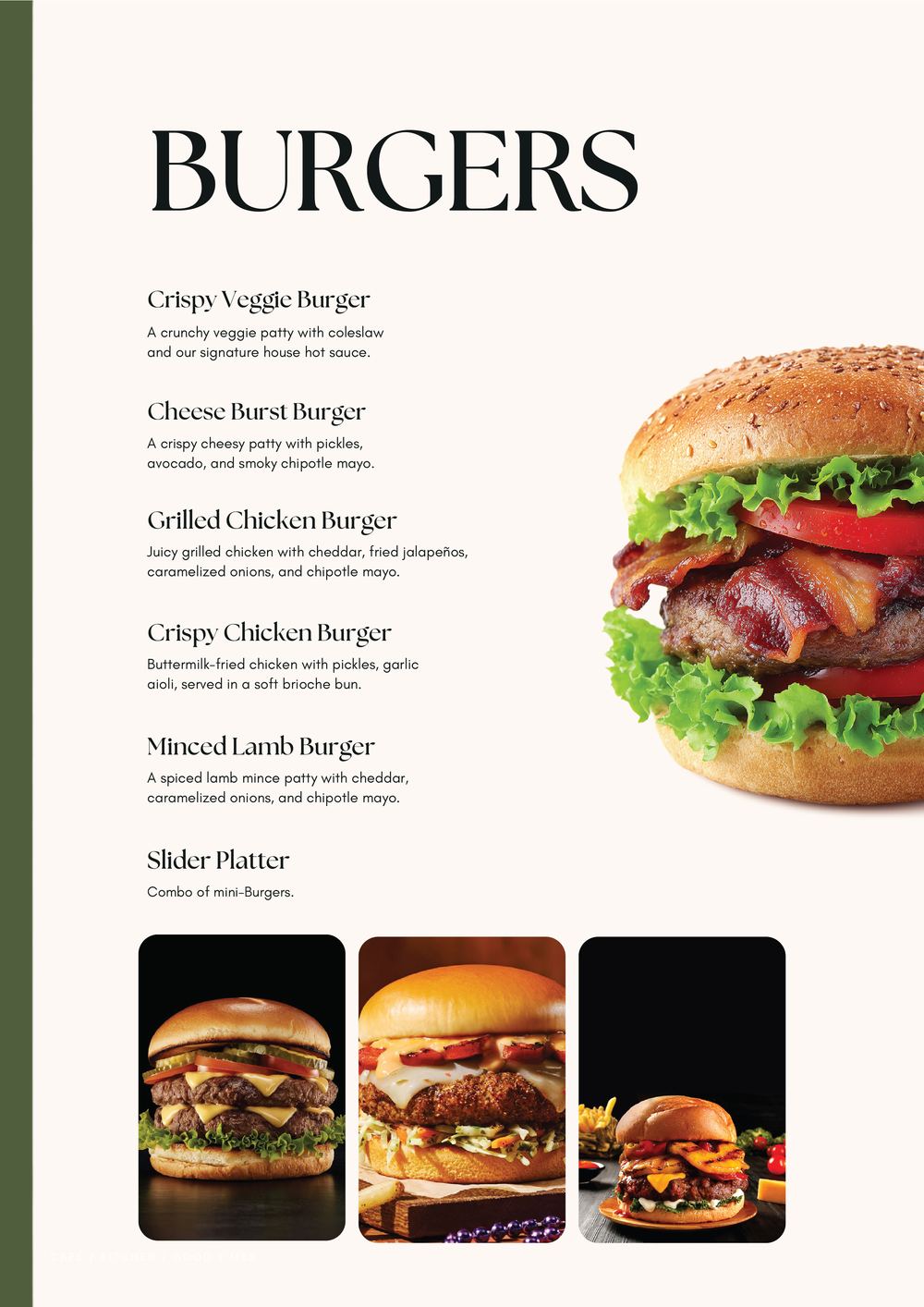 Burgers menu