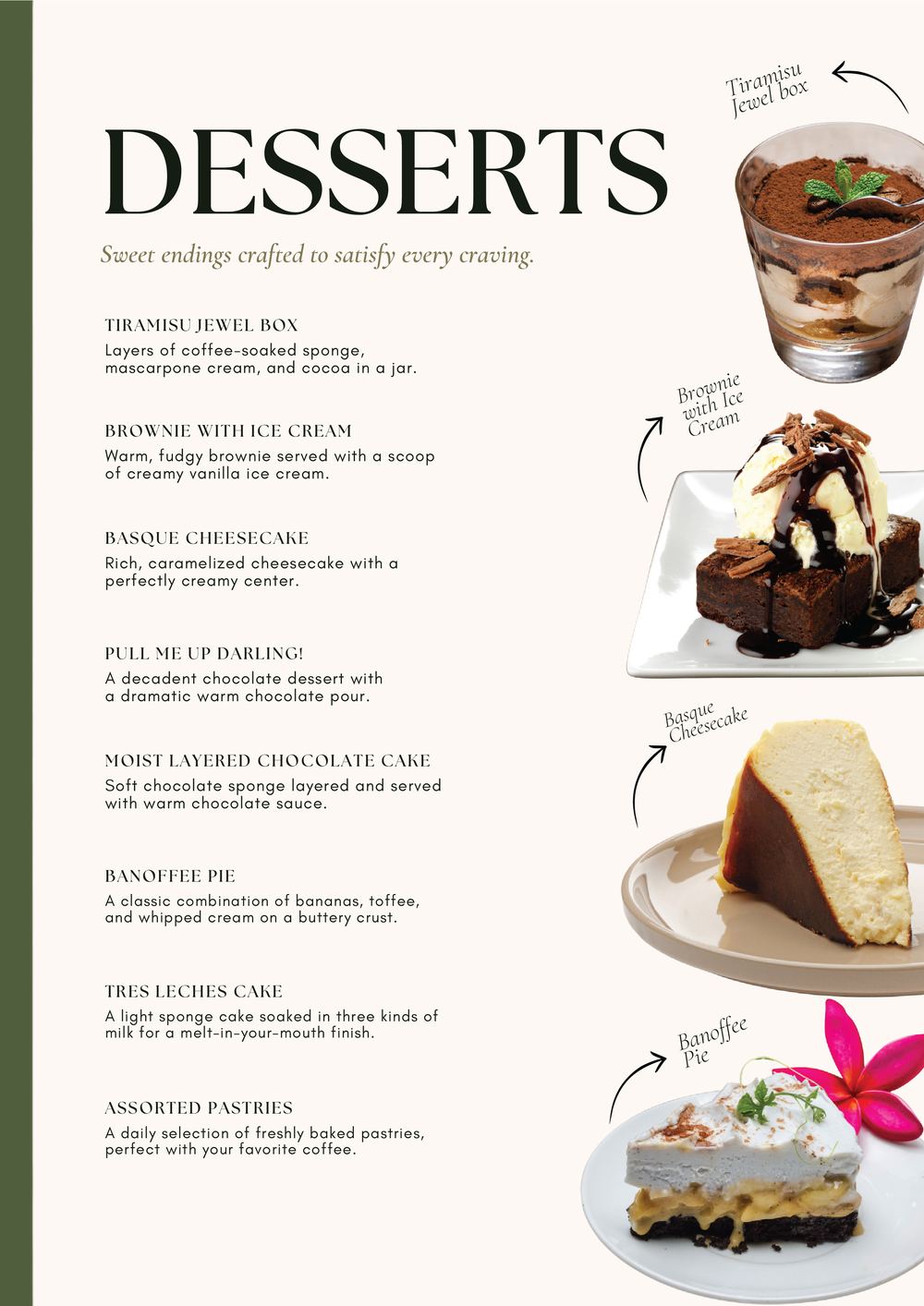 Desserts menu