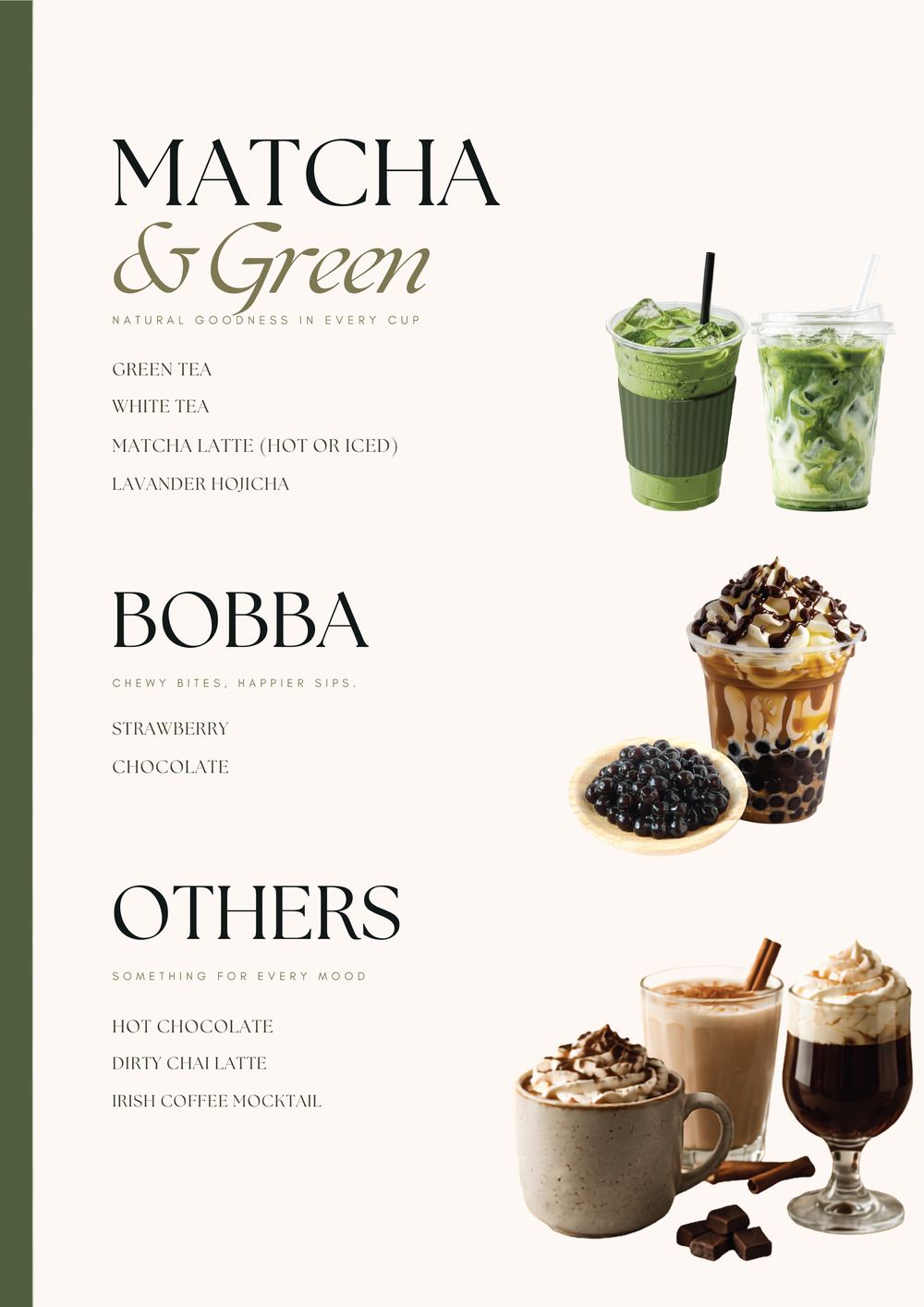 Matcha, Boba & More menu