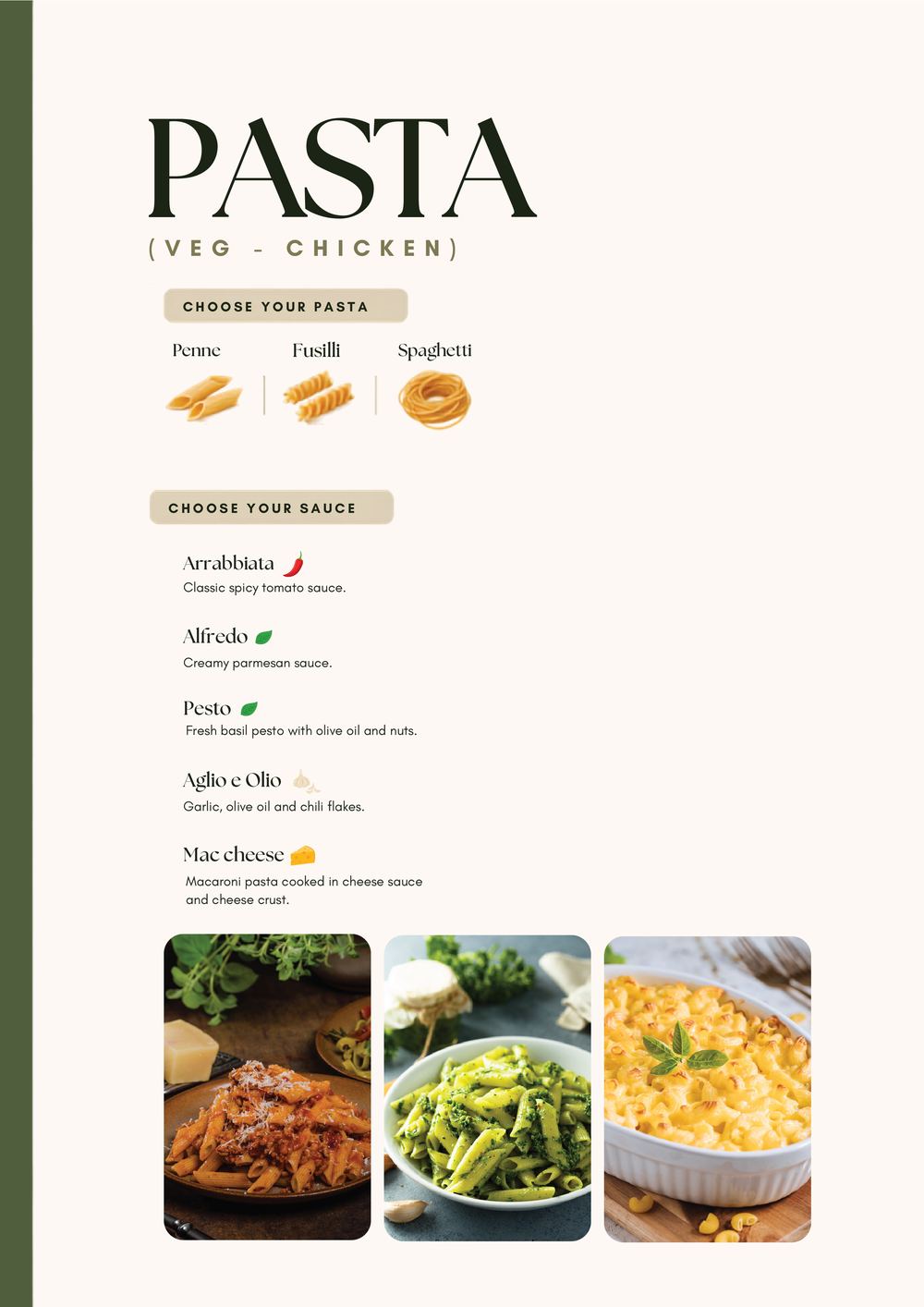 Pasta menu