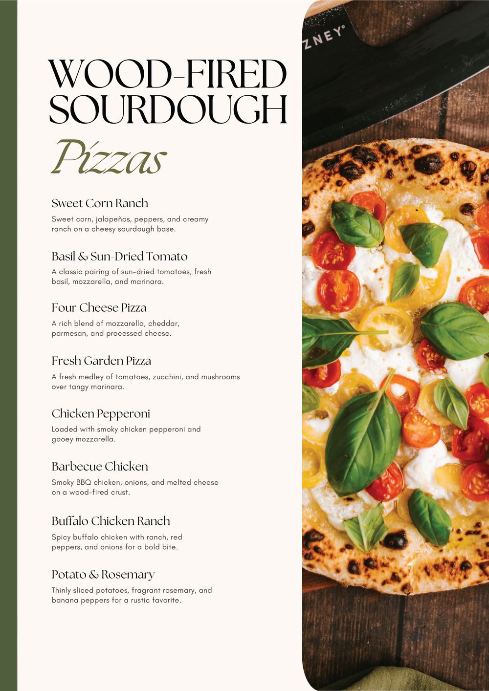 Wood-Fired Sourdough Pizzas menu